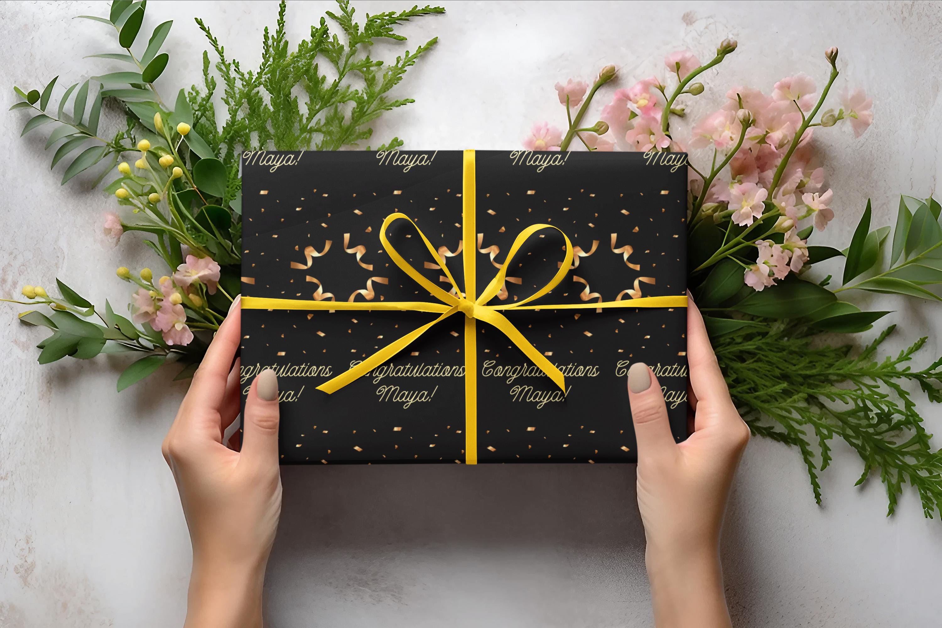 Customizable Black and Gold Wrapping Paper | Personalized Gift Wrap with Name | 24"x48" Sheets | Congratulations Events, Wedding Gift
